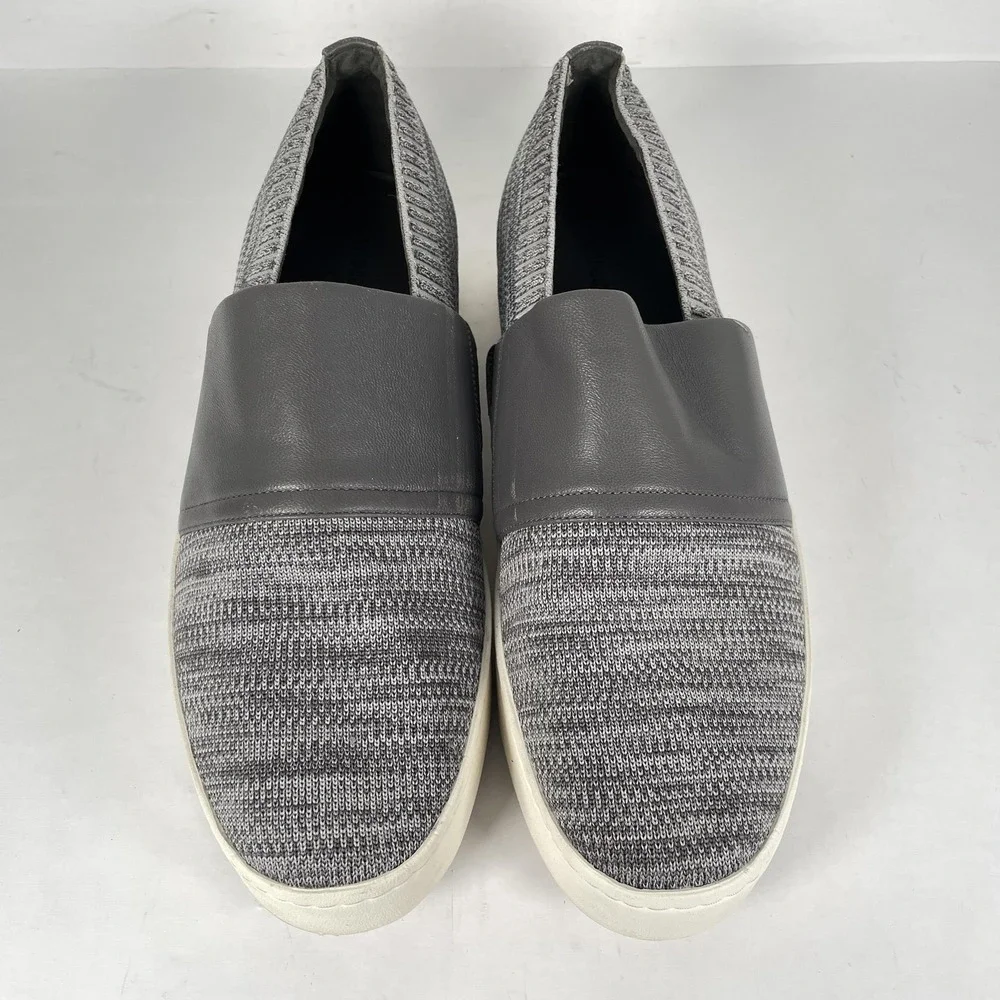 Vince Blair Shoes Womens Size 9.5 Gray Knit Leather Slip On Platform Sneakers